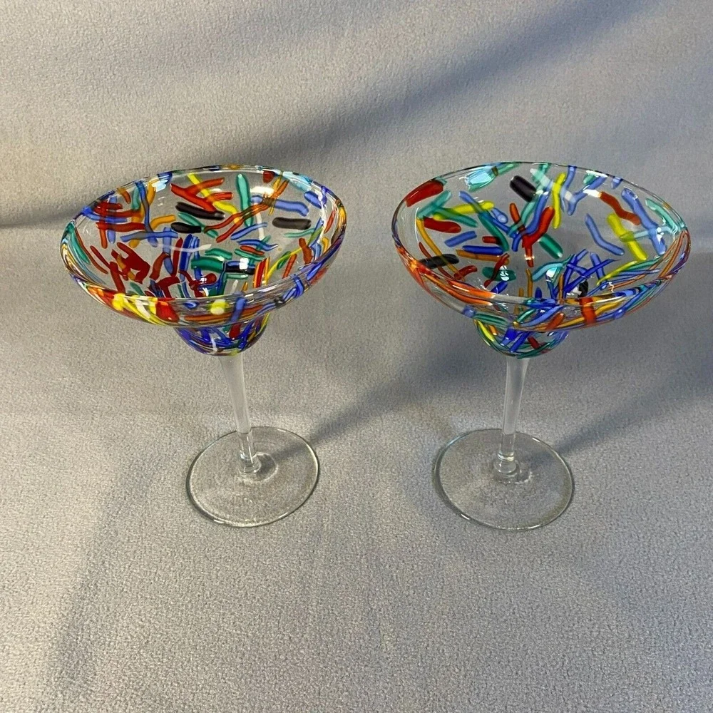 2 Pier One Confetti Swirl Design‎ Hand-Painted Glasses For Wild Margarita Nights